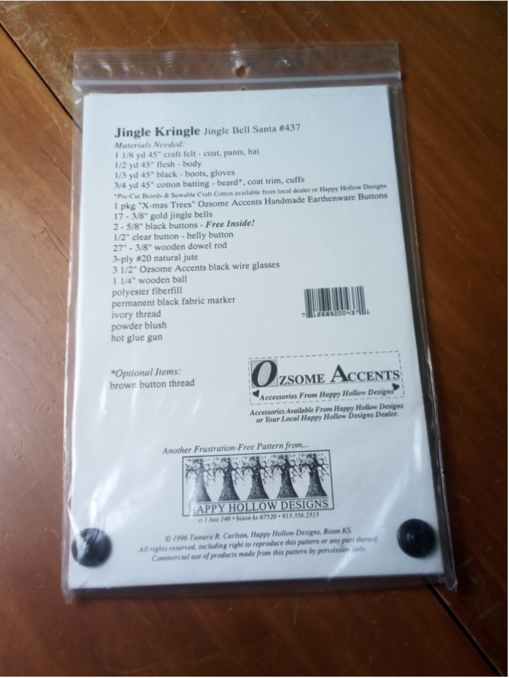 Happy Hollow Designs Santa Craft Pattern Jingle Bell - Picture 2 of 2